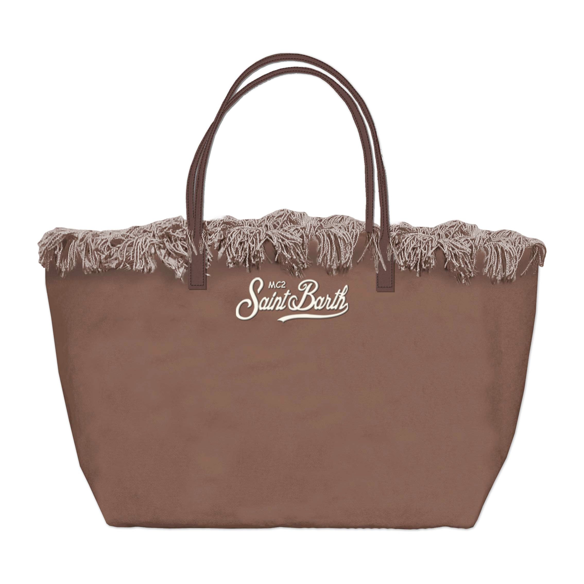 MC2 Saint Barth City Bag Fringe Mid borsa canvas marrone