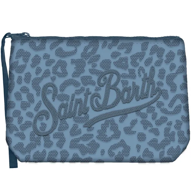 MC2 Saint Barth Aline Strass Pochette Leopard Blu Avio