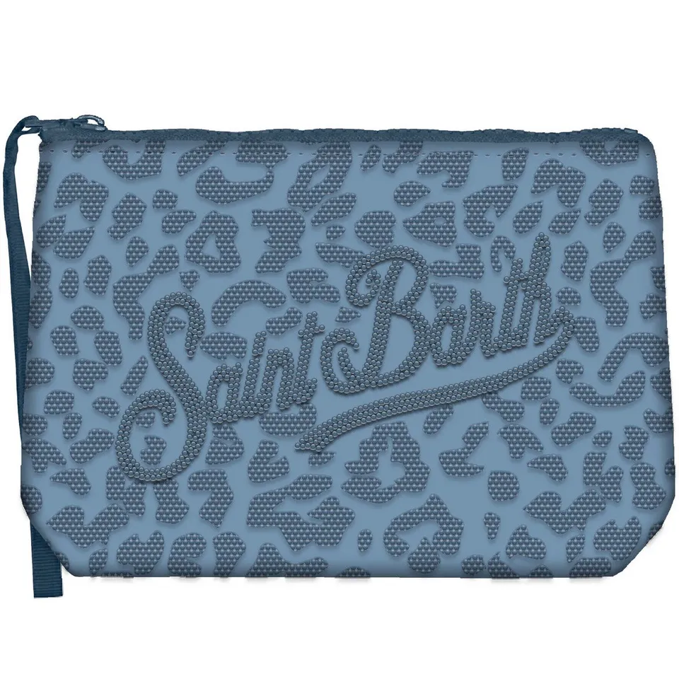 MC2 Saint Barth Aline Strass Pochette Leopard Blu Avio