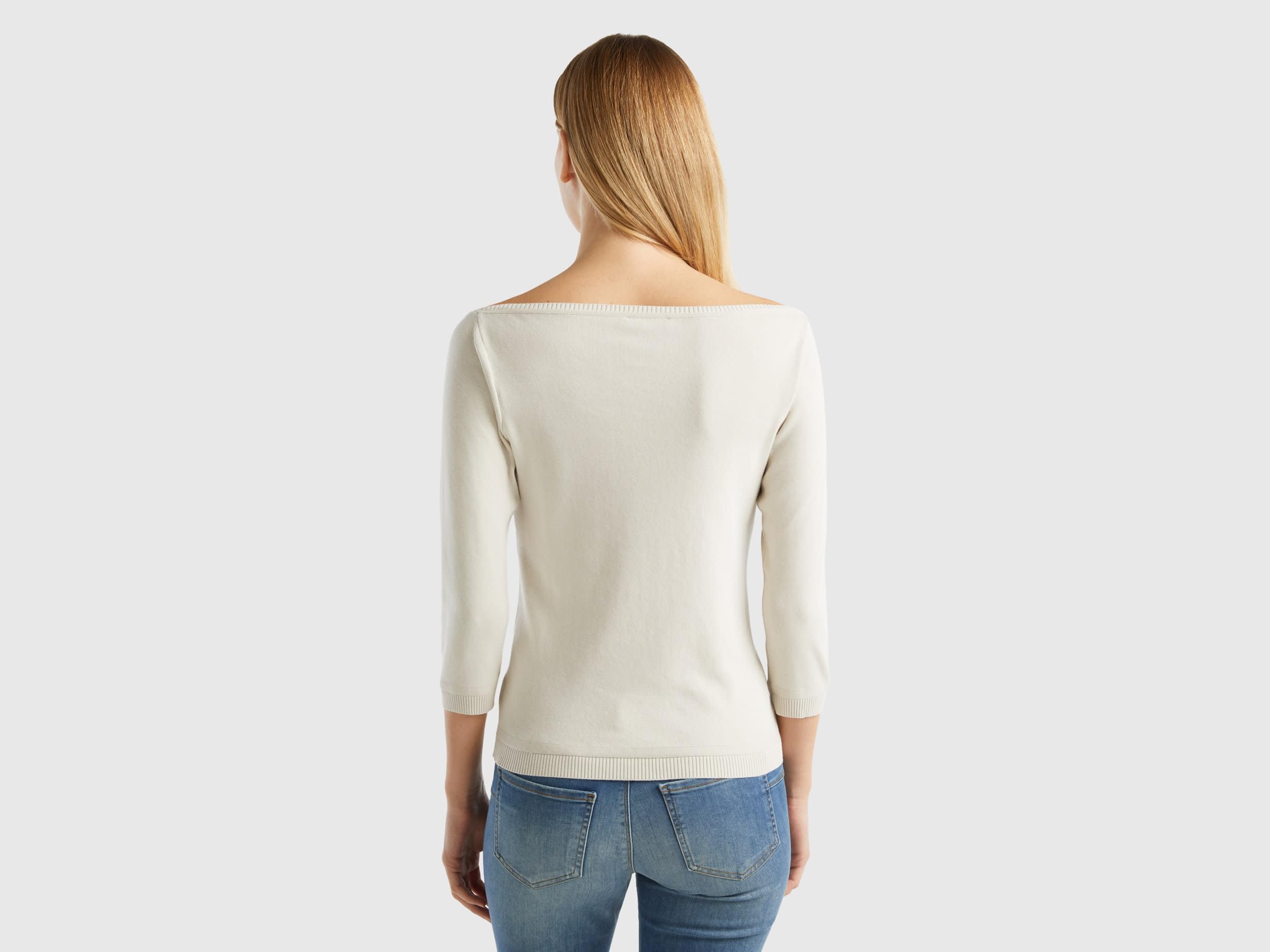 Benetton 1091d1m09 maglione donna azzurro cotone barchetta