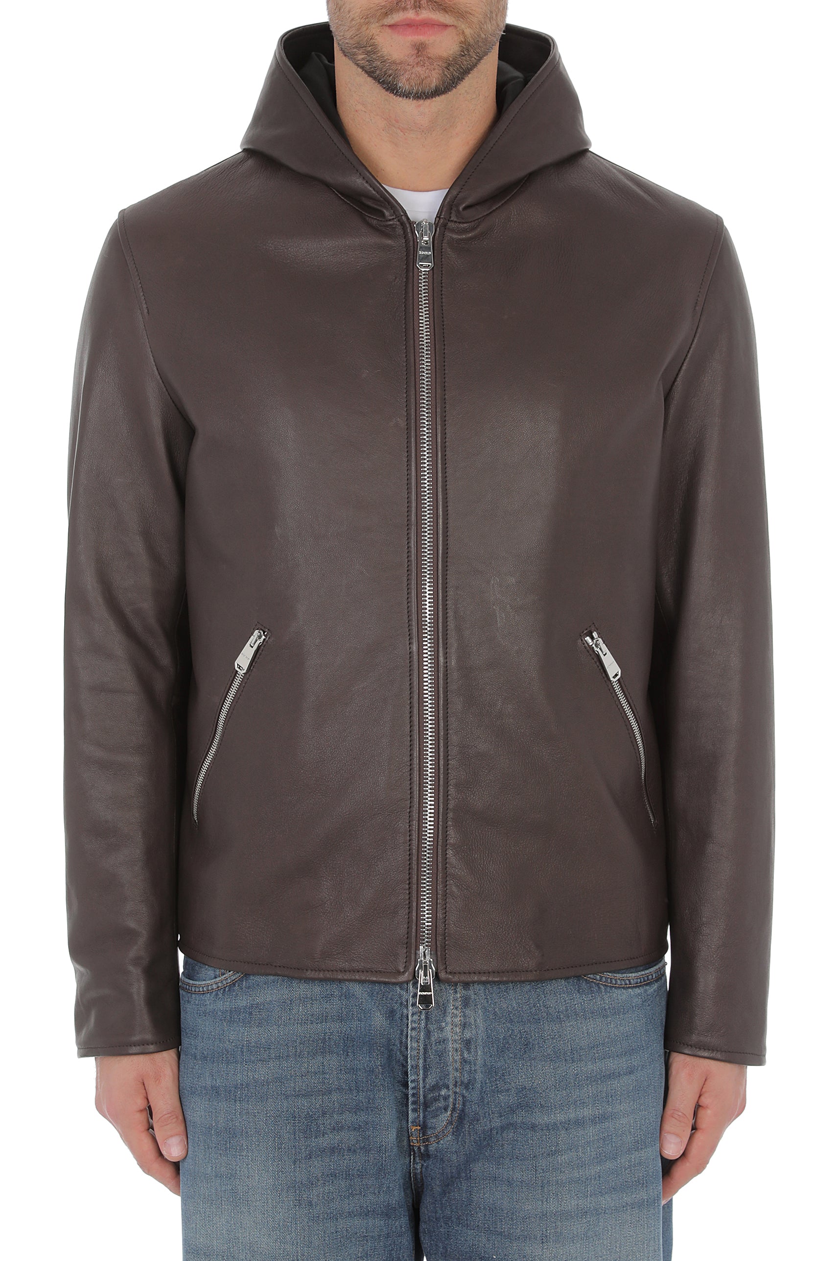 Dondup JU028 PL0708U Giacca Biker Pelle Cioccolato Uomo