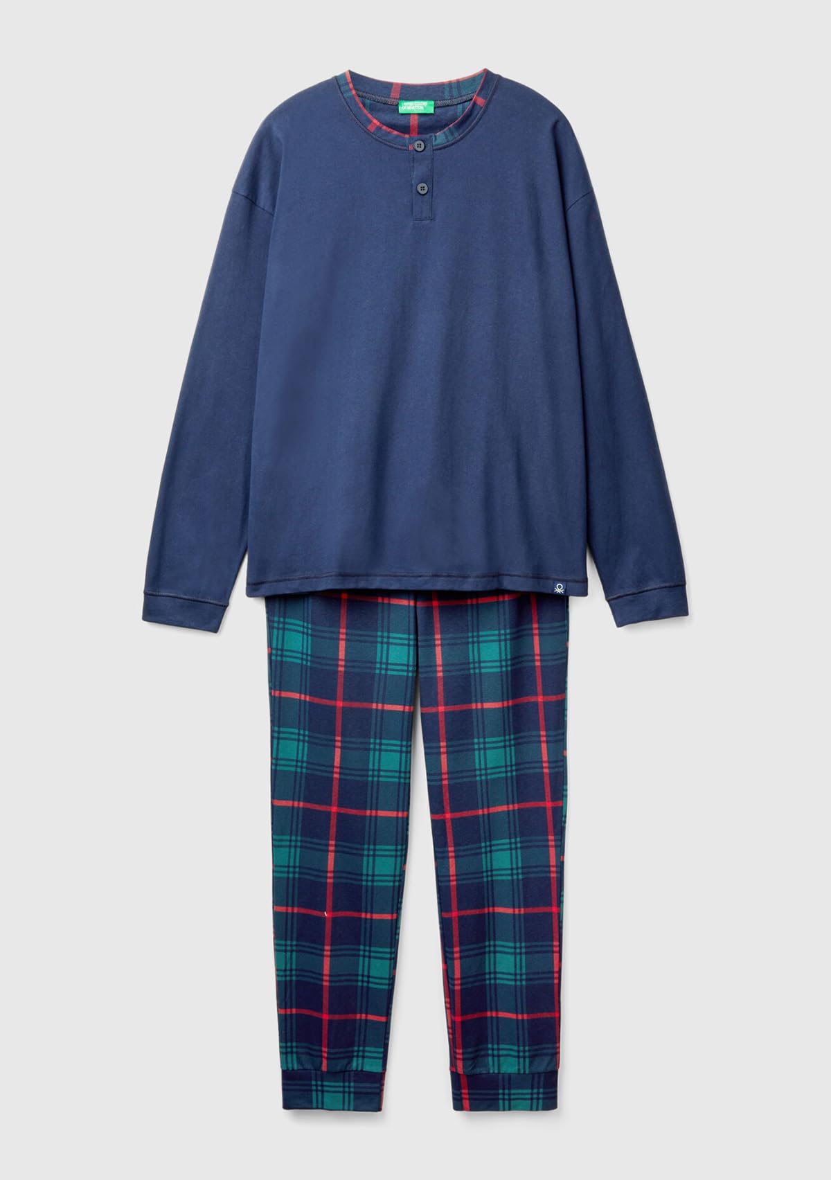 Benetton 37mw4p02n Set Pigiama Uomo S Blu Cotone Serafino