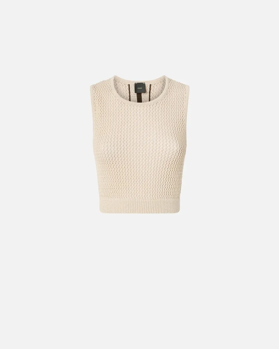 Pinko 106837 A3B4 top grigio ostrica rete cropped
