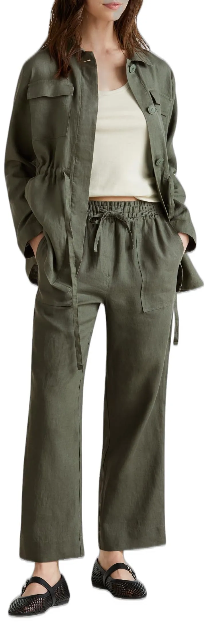 Benetton 4aghdf08j pantalone donna in lino beige
