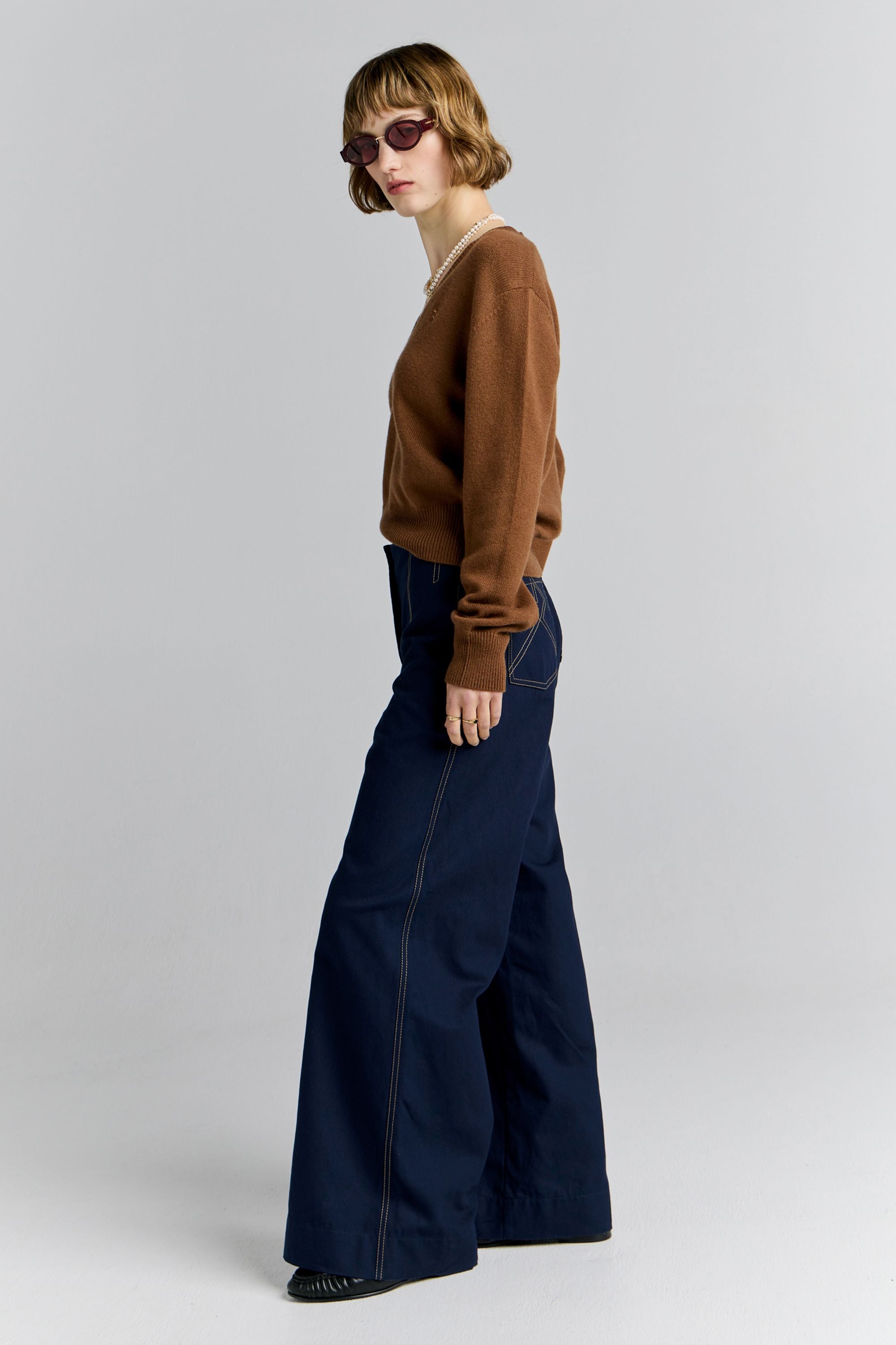 Karen Walker Chevalier Pants pantaloni Navy gamba larga