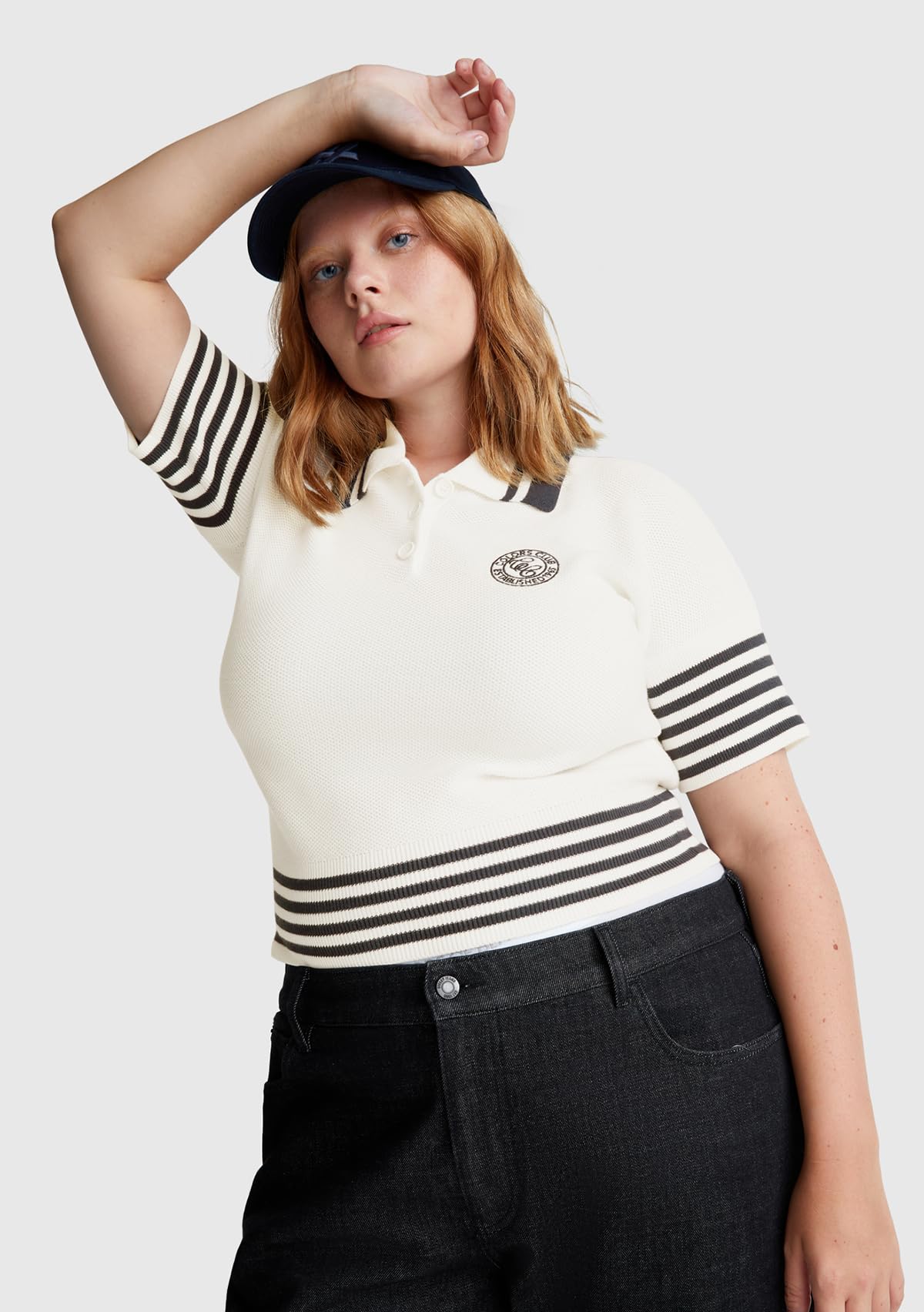 Benetton Polo maglia manica corta piquet righe ricamo