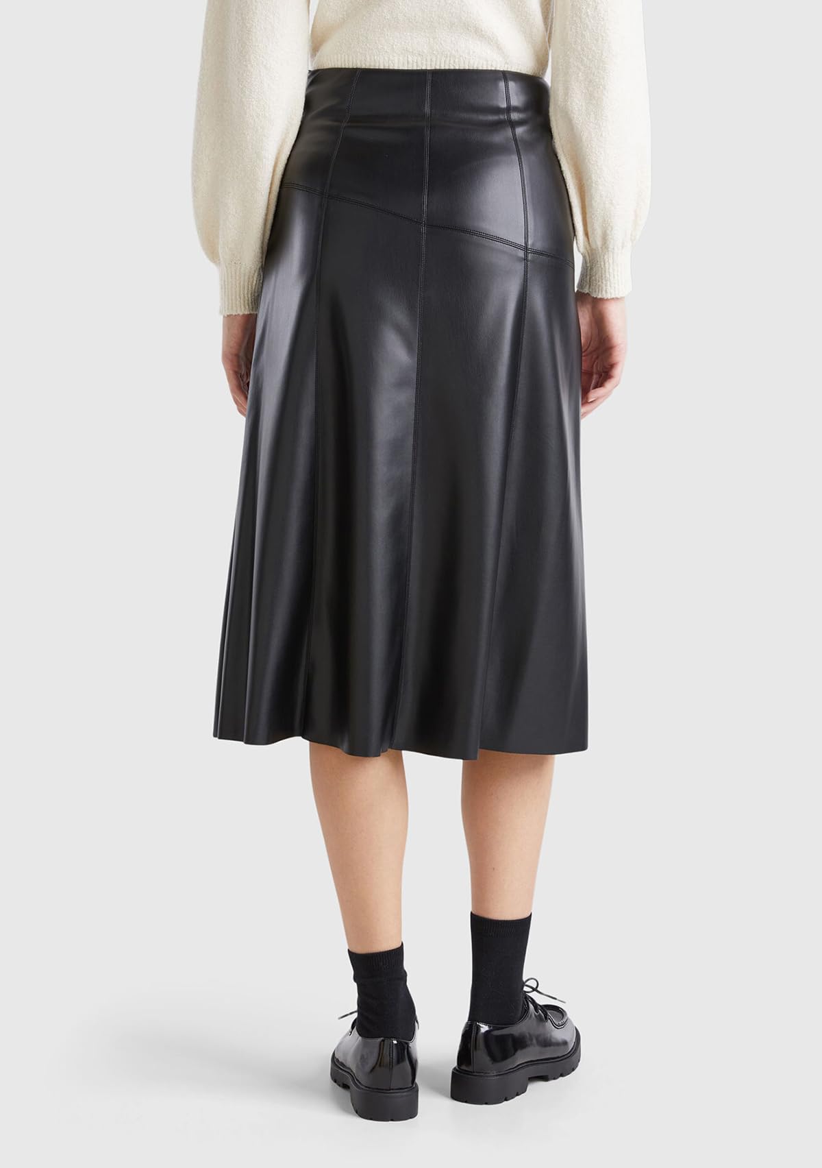 Benetton Gonna Midi Donna 36 Ecopelle Svasata Nera