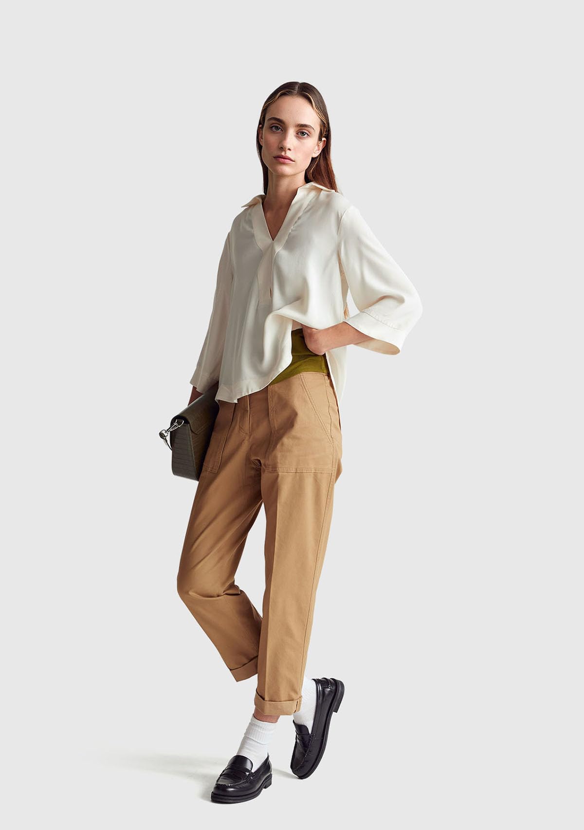 Benetton Pantaloni Donna Twill Cotone con Tasche Blu