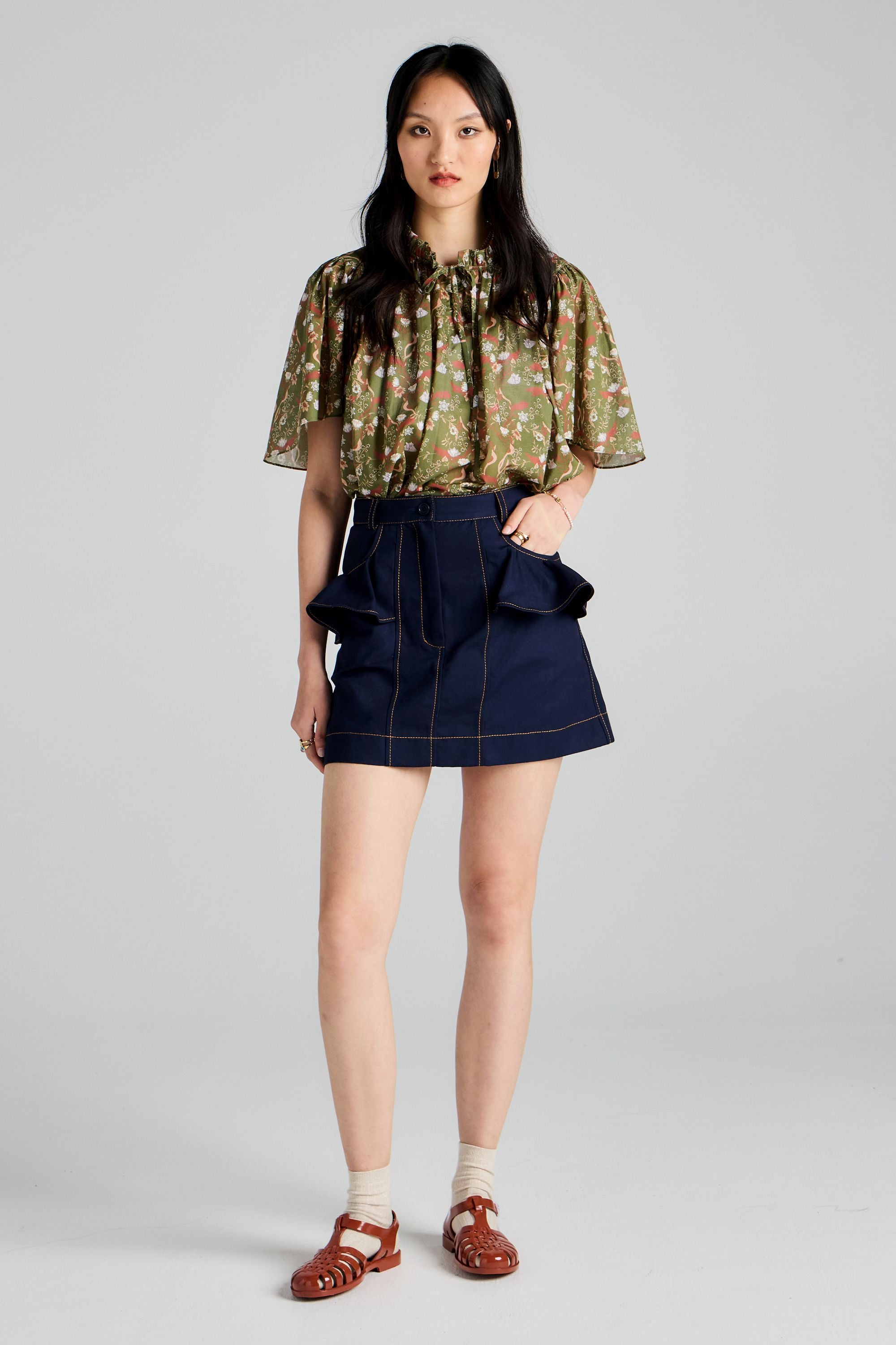 Karen Walker Alegra Skirt gonna navy cotone organico