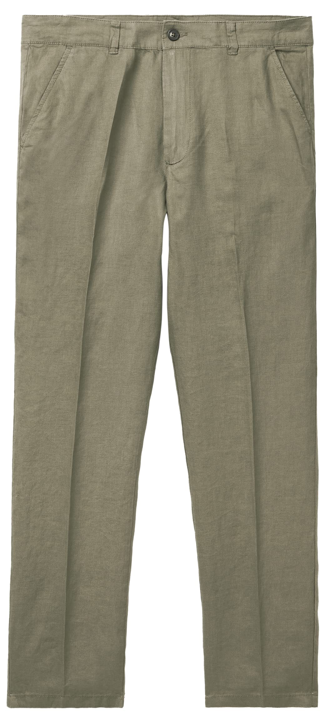 Benetton Pantaloni Uomo Chino Lino Verde Militare 1z9