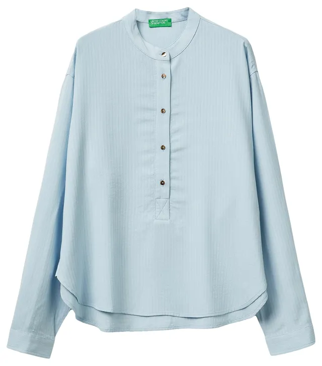 Benetton 5X0VDQ0DD Blusa Blu Rigata Coreana