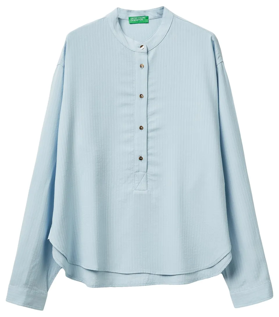 Benetton 5X0VDQ0DD Blusa Blu Rigata Coreana