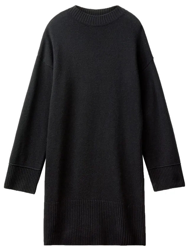 Benetton 1244dv022 Vestito Donna Grigio Collo Lupetto