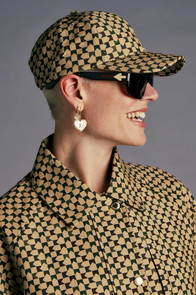 Karen Walker Monogram Check Cap cappellino cotone tan multi