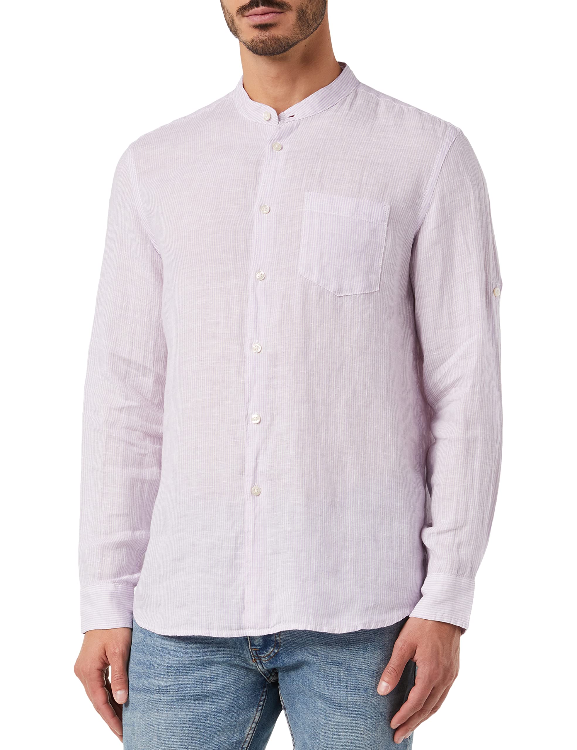 Benetton 5bku5ql08 Camicia Lino Uomo Righe 934