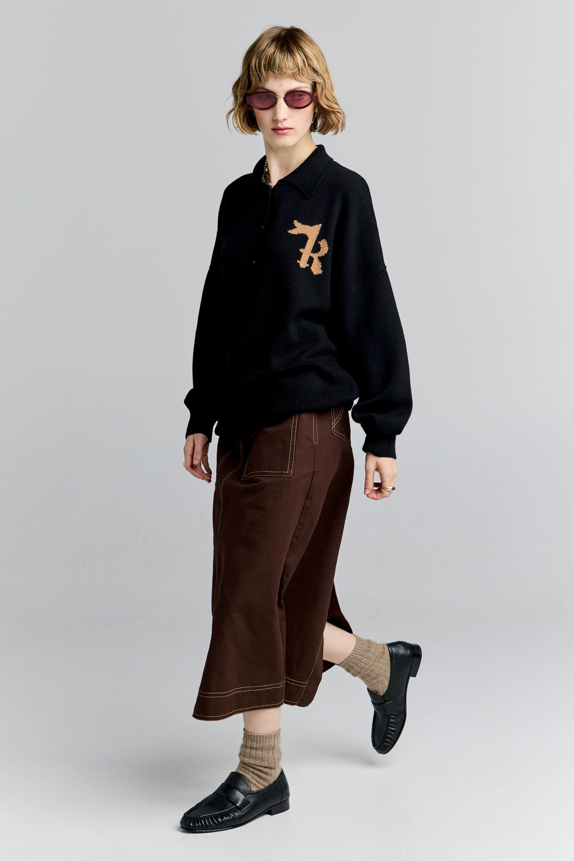 Karen Walker Tops K Flag Polo maglia black merino leggera