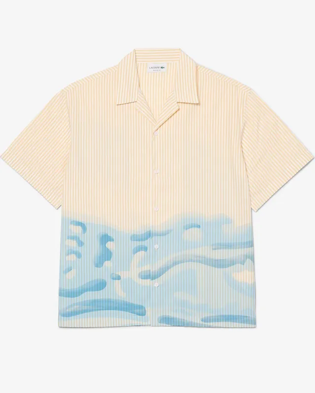 Lacoste CH1995 camicia uomo righe blanc beige cotone