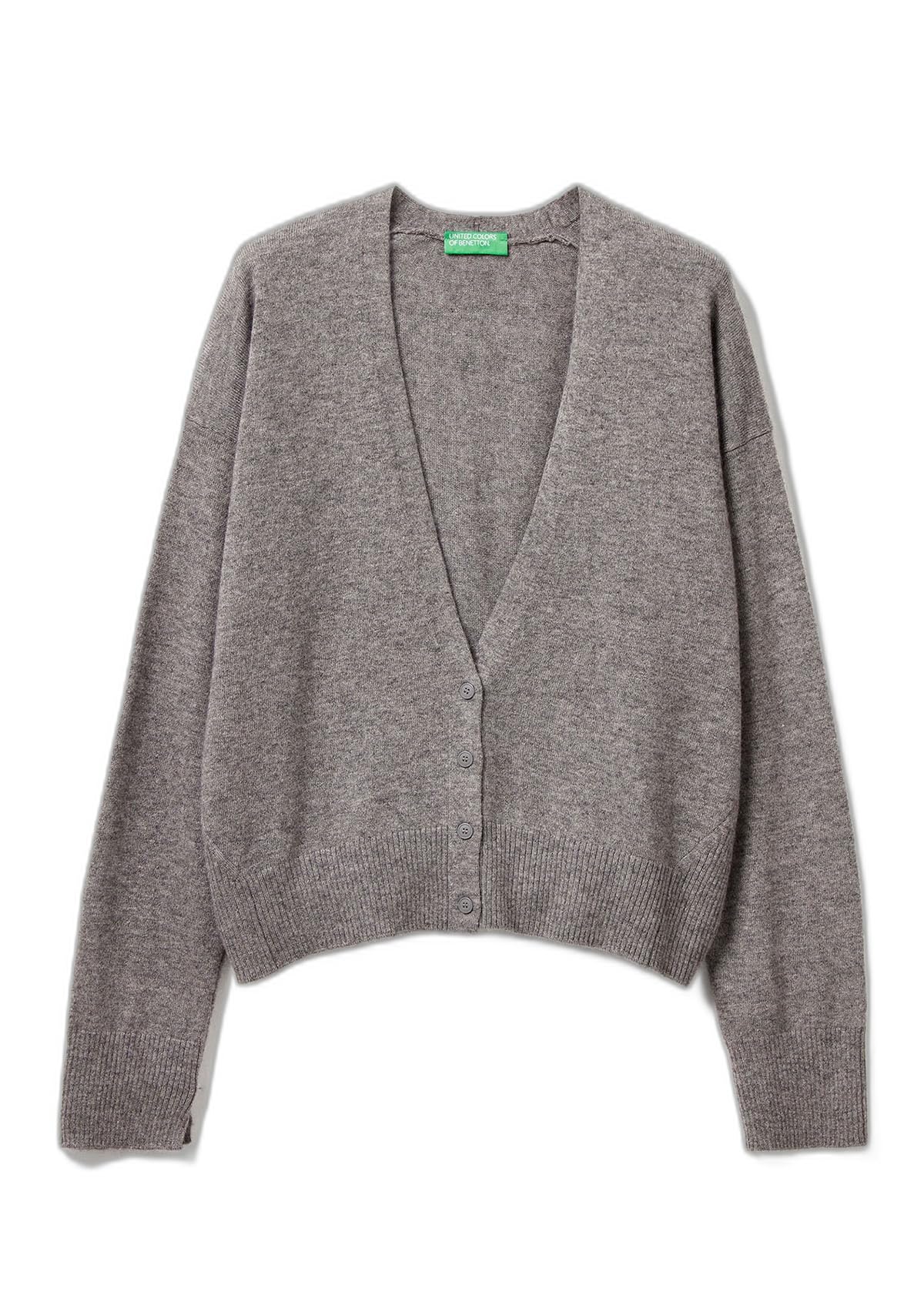 Benetton Maglieria Cardigan Donna Scollo V Nero Morbido