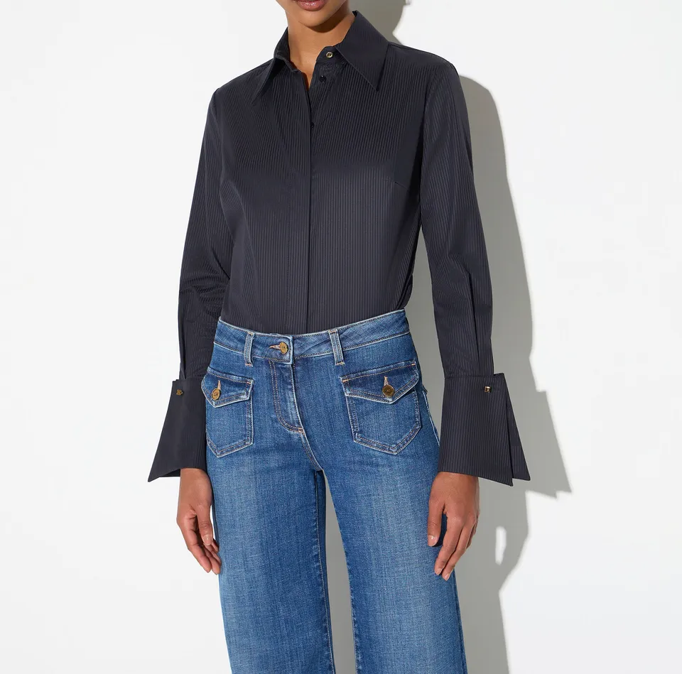 Elisabetta Franchi CA18866E2 Camicia Cotone Nero Rigato