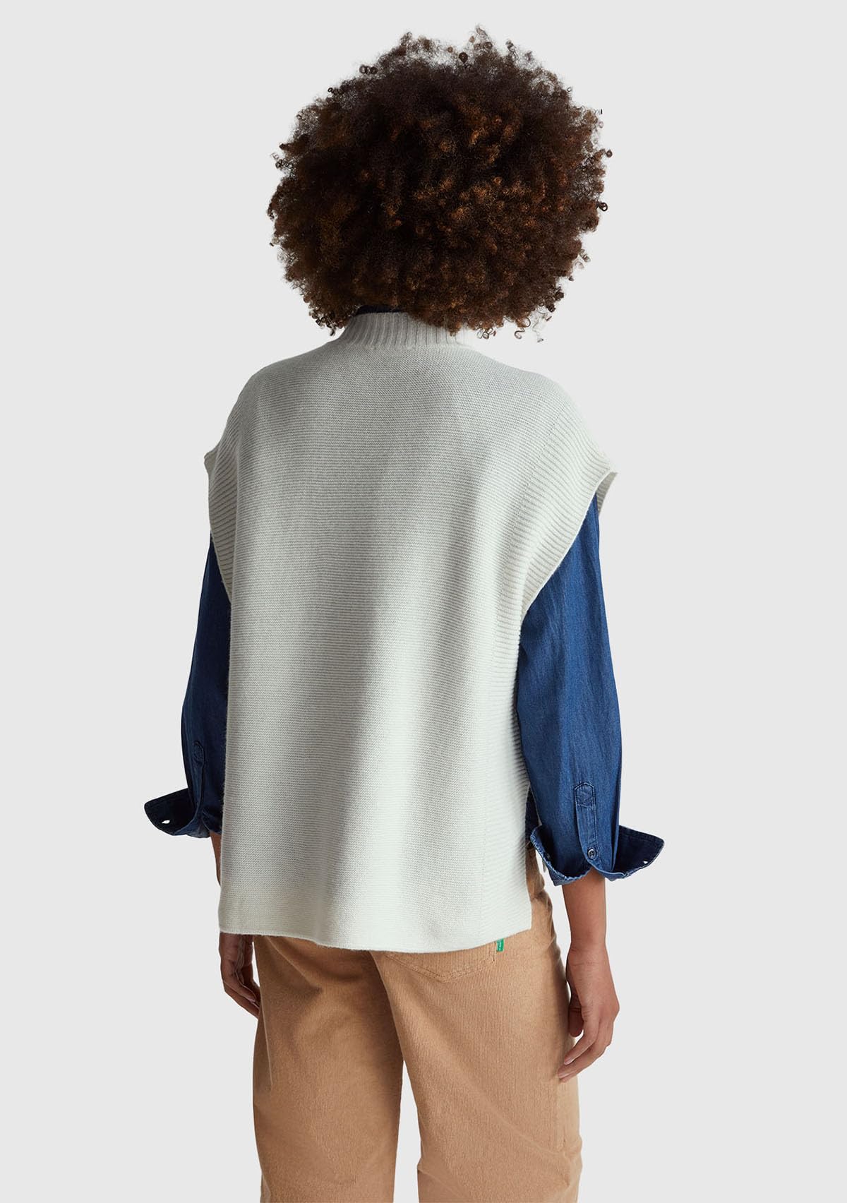 Benetton Maglieria 1244d10ef Gilet Donna Bianco M collo lupetto