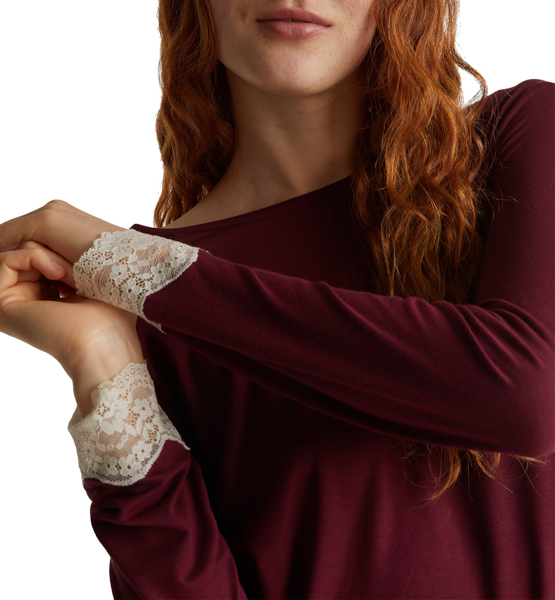 Benetton Maglieria 3z123m07x Maglione Donna Rosso Viscosa Pizzo