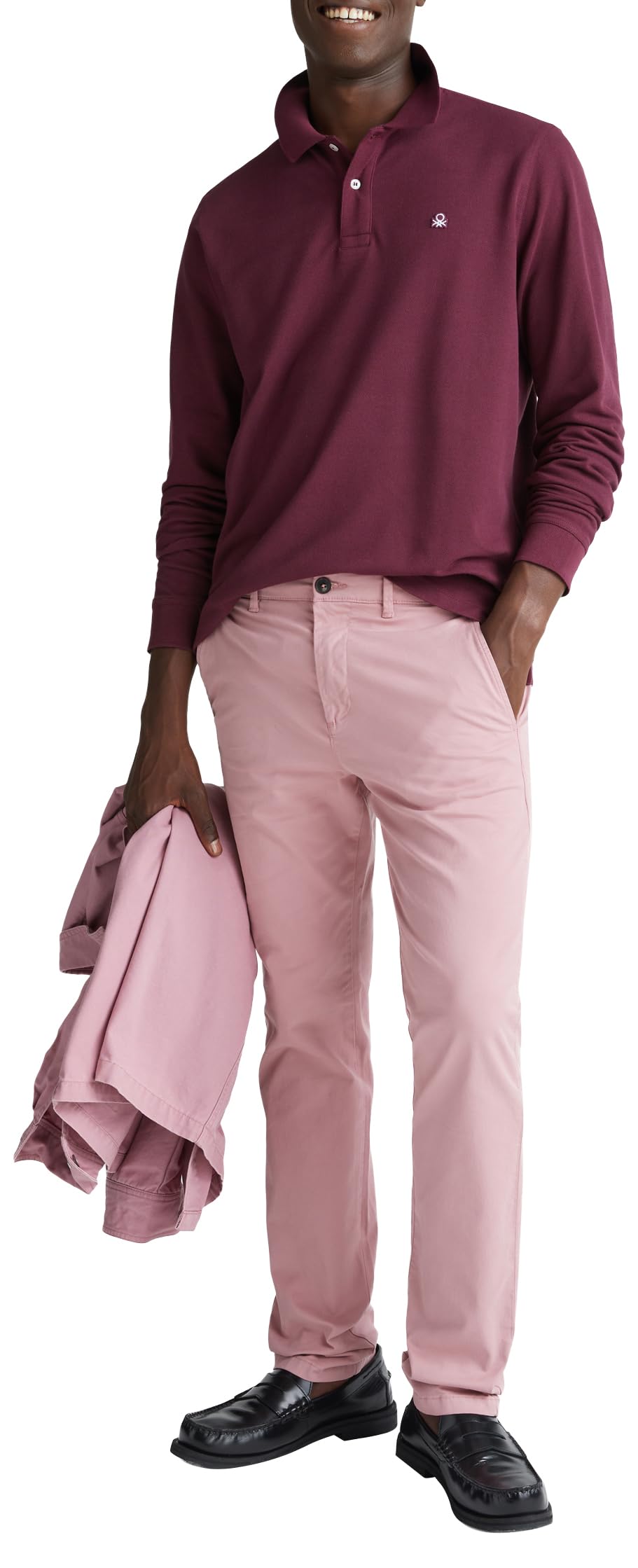 Benetton 3089j3204 polo uomo rossa manica lunga cotone