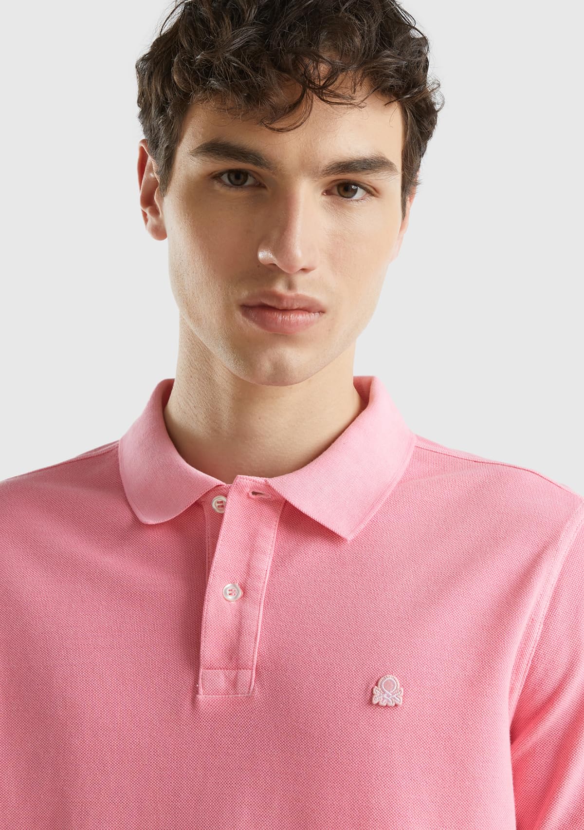 Benetton Polo Uomo Piquet Cotone Organico Rosa