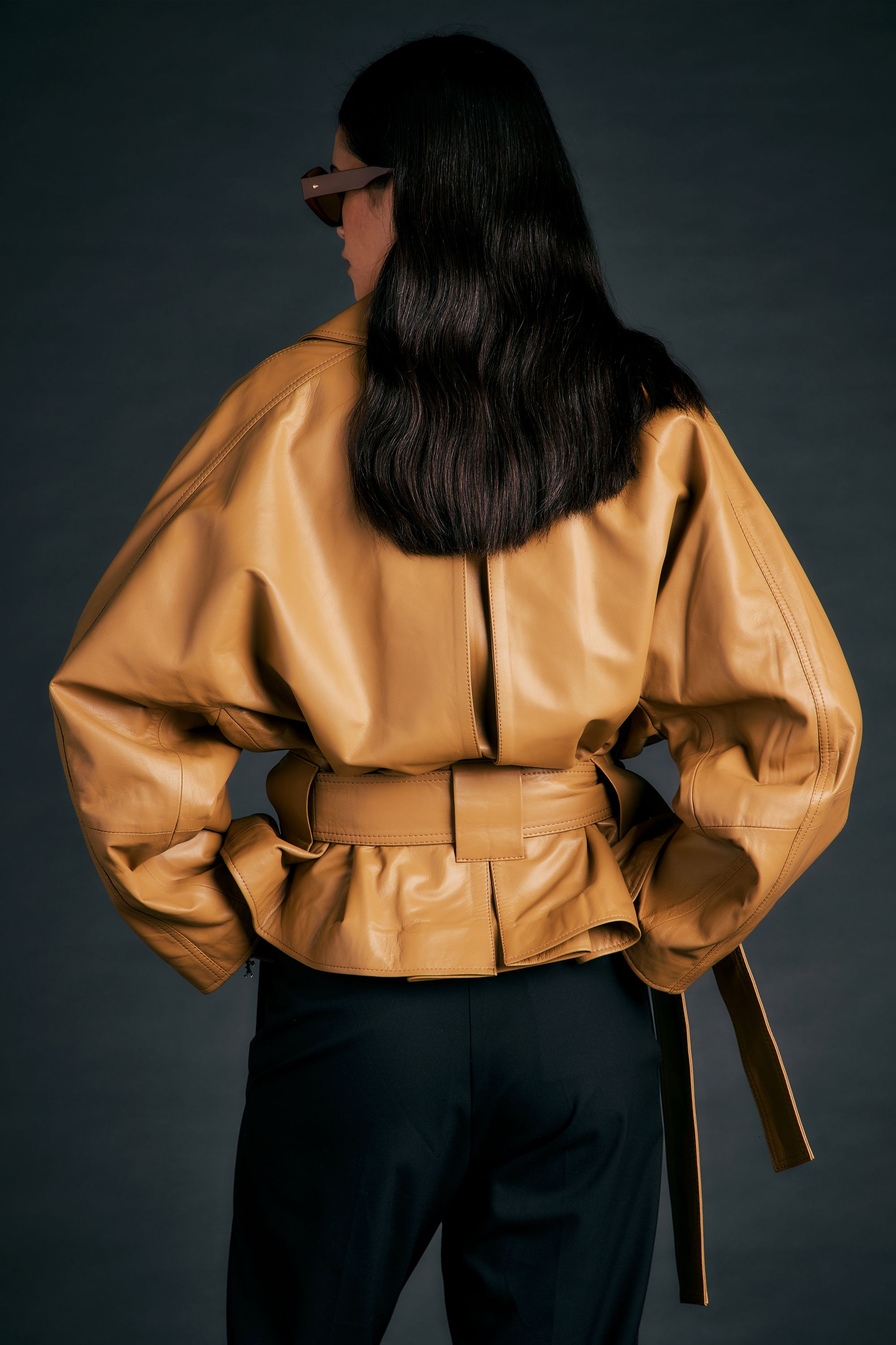 Karen Walker Leather Cropped Underground Coat giacca pelle tan unica