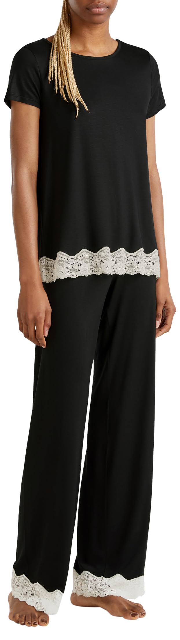 Benetton 3z123f04a Pantalone Pigiama Donna Lungo Nero