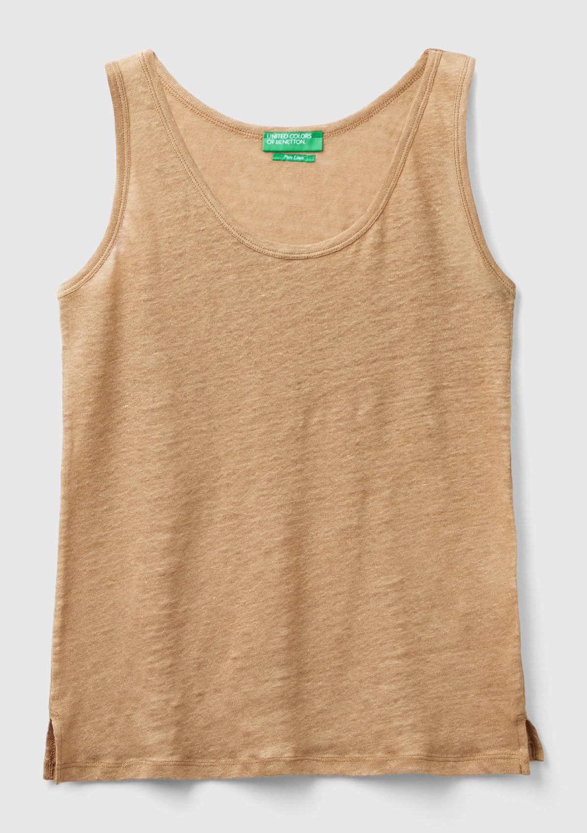 Benetton canottiera donna lino regular cammello 193 canotta