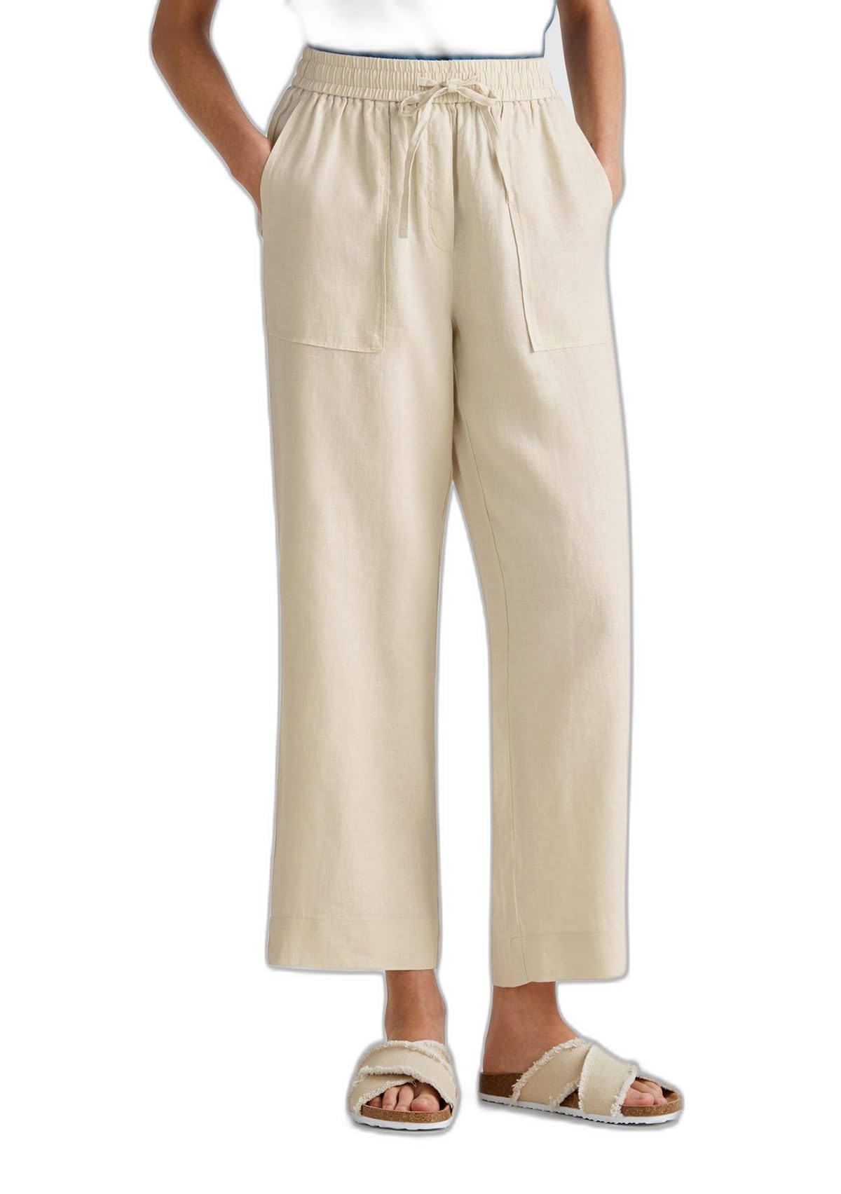 Benetton 4AGHDF08J Pantalone Donna Lino Verde