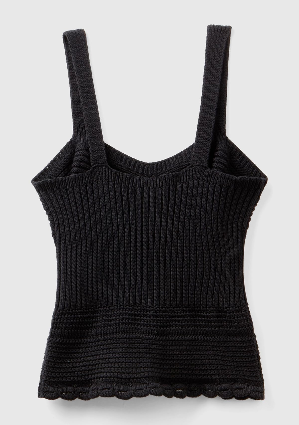 Benetton Maglieria Top Donna Spalline Punto Maglia Nero