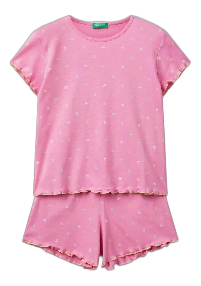 Benetton 33on0p08a pigiama bambina 90 t-shirt+short fantasia
