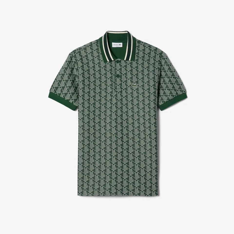 Lacoste DH1417 polo jacquard monogram verde uomo