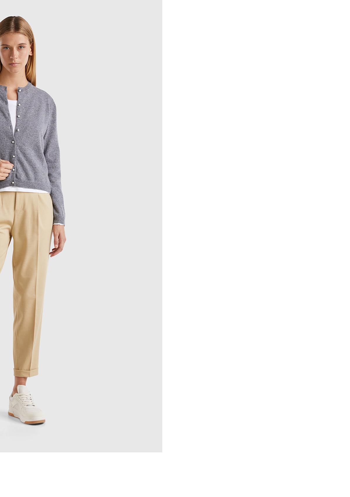 Benetton 1002d501u Cardigan Donna Grigio Girocollo