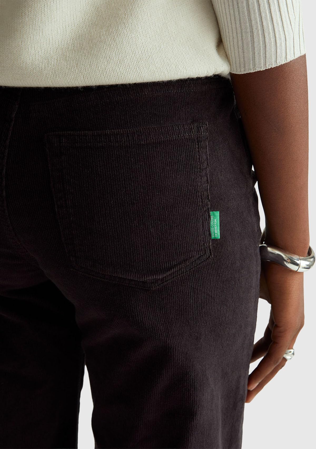 Benetton 41ULDE029 Pantalone Donna Velluto Nero 30