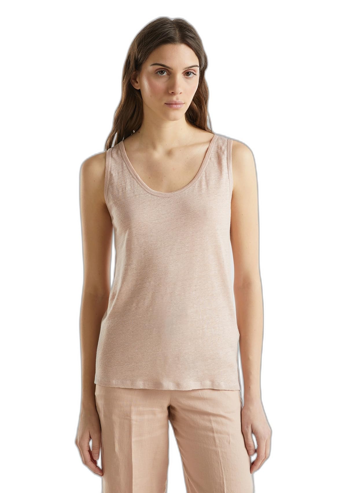 Benetton canottiera donna lino regular nero spacchi fondo