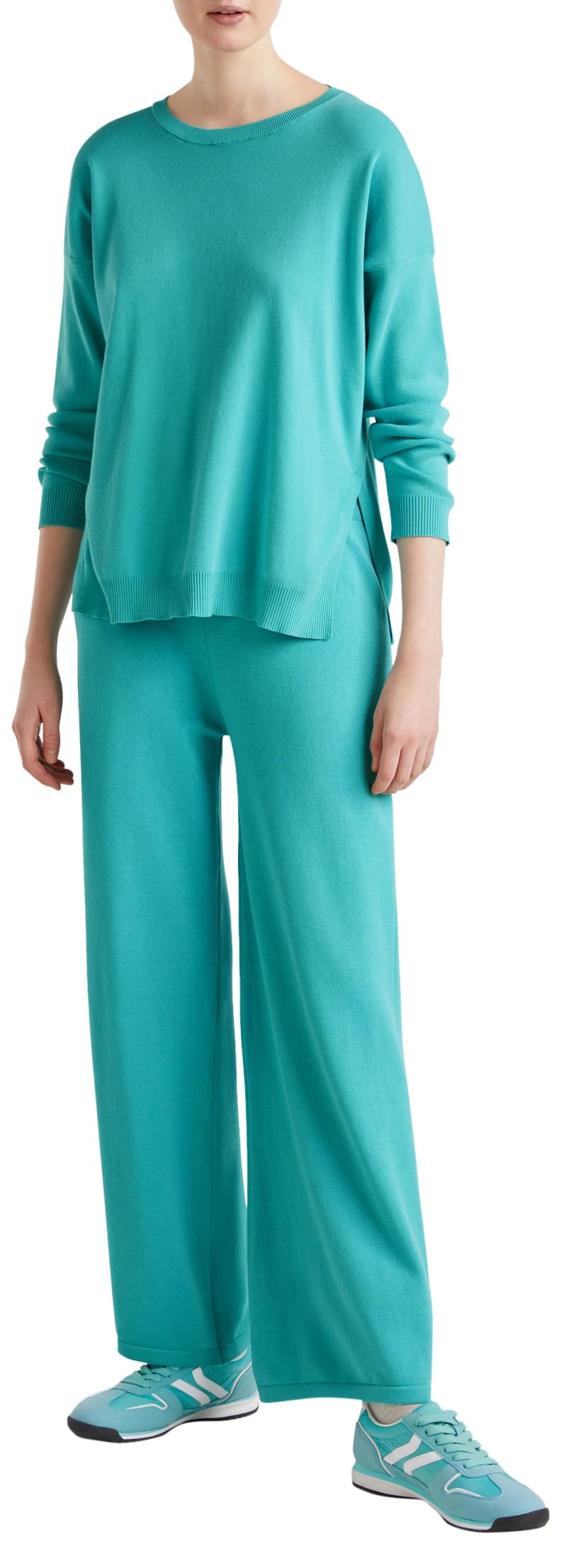 Benetton 1294DF00V Pantalone Donna Gamba Larga Elastico