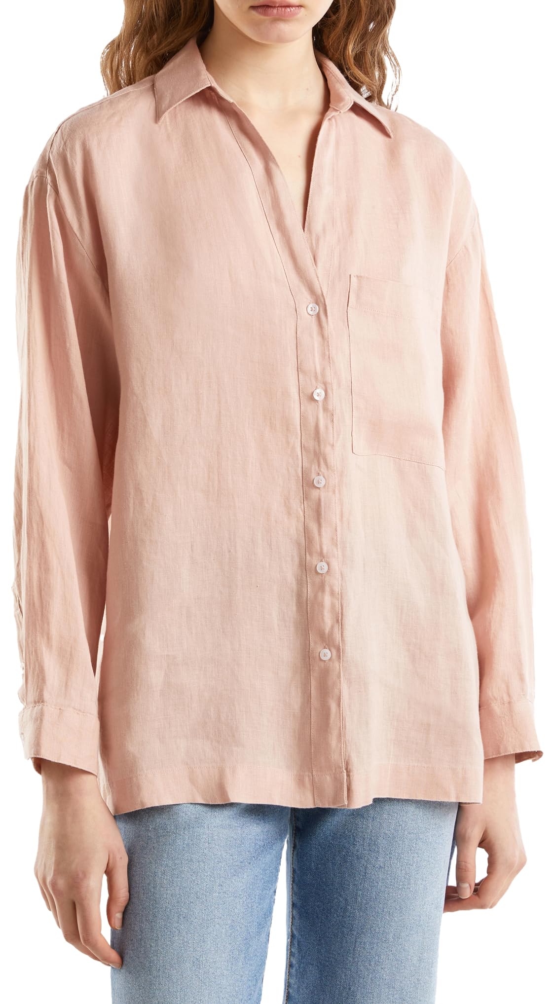 Benetton 5BMLDQ078 camicione donna lino cipria