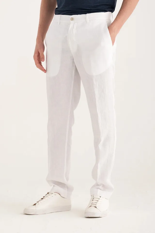 120% Lino 33ALIM2411 Pantalone Chino Bianco puro lino