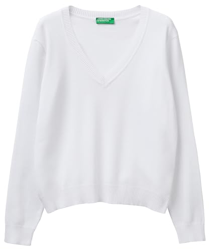 Benetton Maglieria 1C19D403N Maglione Scollo a V Bianco