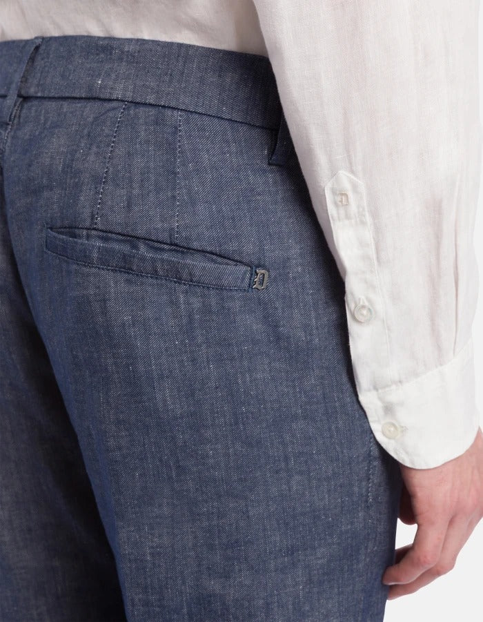 Dondup Pablo UP525 Pantalone Uomo Blu Lino Cotone