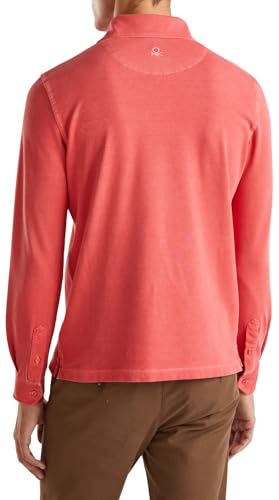 Benetton 3wg9u3026 Polo Uomo Blu Manica Lunga Cotone