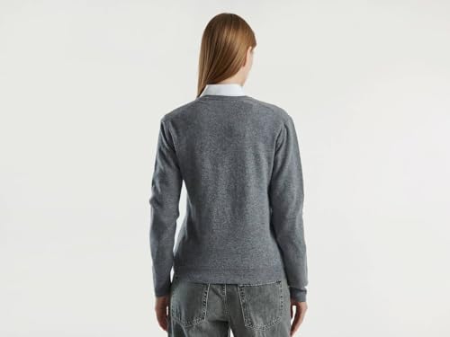 Benetton 1002d4488 Maglione Donna Scollo V Lana Grigio L