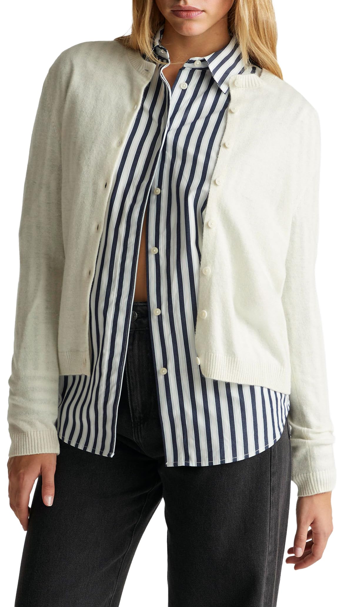 Benetton Maglieria Cardigan Donna con Bottoni Beige