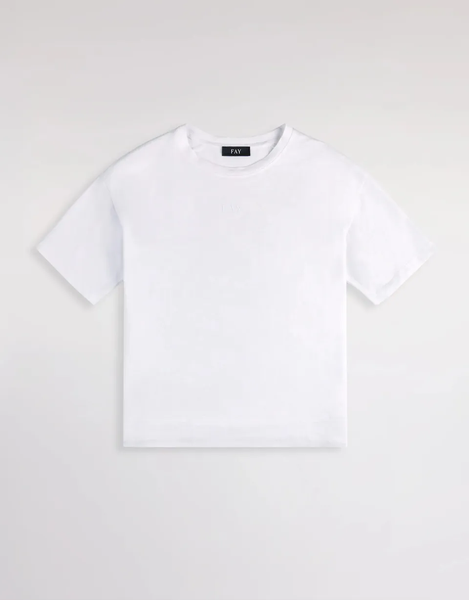 Fay NPWB2526610 T-shirt Donna Bianco Jersey Cotone