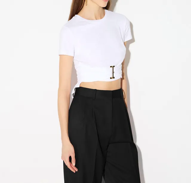 Elisabetta Franchi MA00366E2 Maglia jersey gesso drappeggio