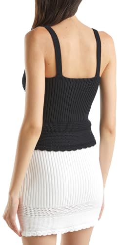 Benetton Maglieria Top Donna Spalline Punto Maglia Nero