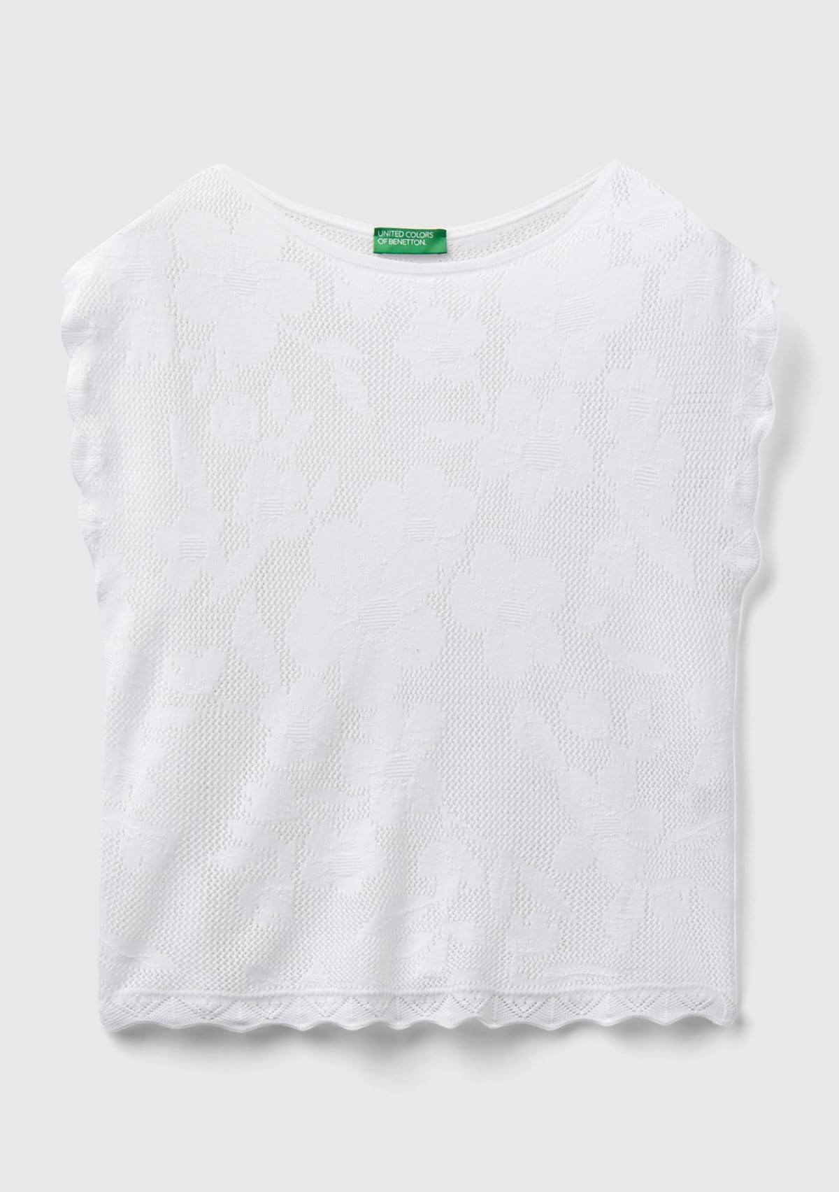 Benetton Canottiera Donna Bianca Maglia Pizzo XS