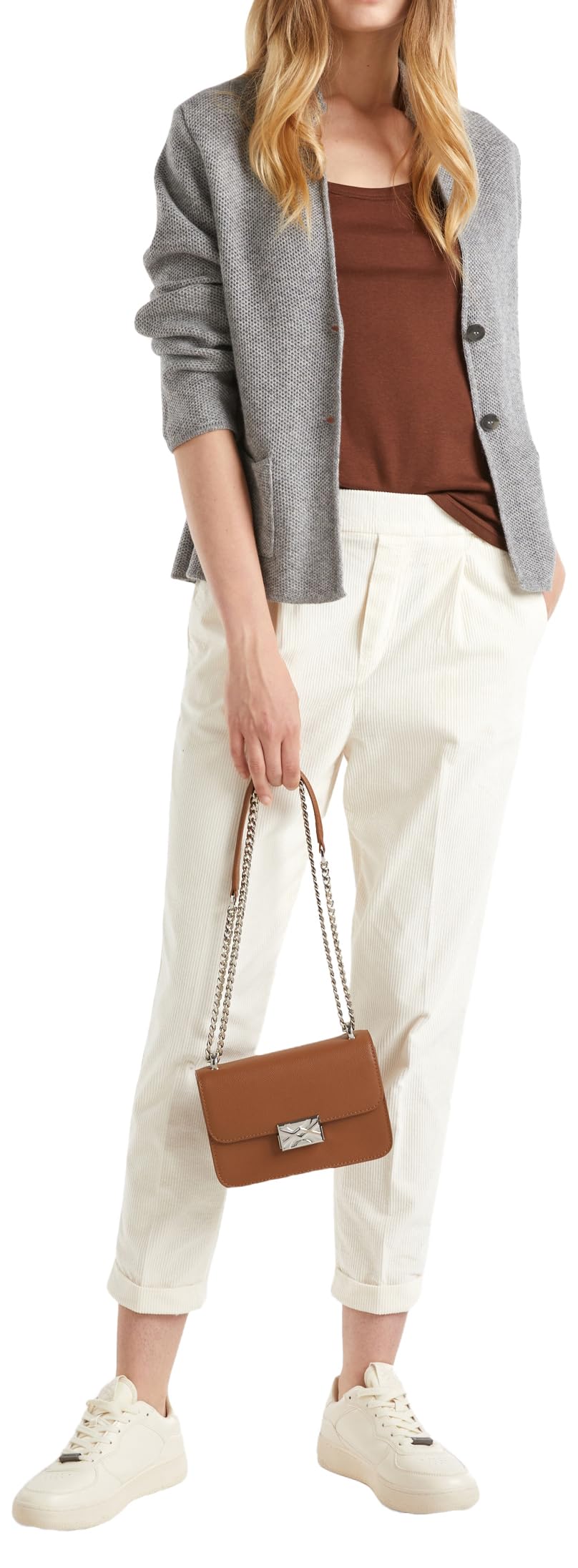 Benetton Giacca Donna Manica Lunga Grigio Chiaro
